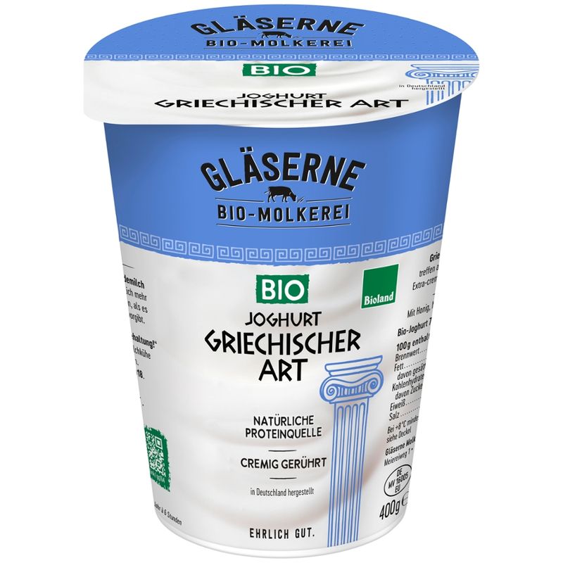 Gläserne Molkerei GM Bio Joghurt griechischer Art 7,5% Fett 400g - Produktbild