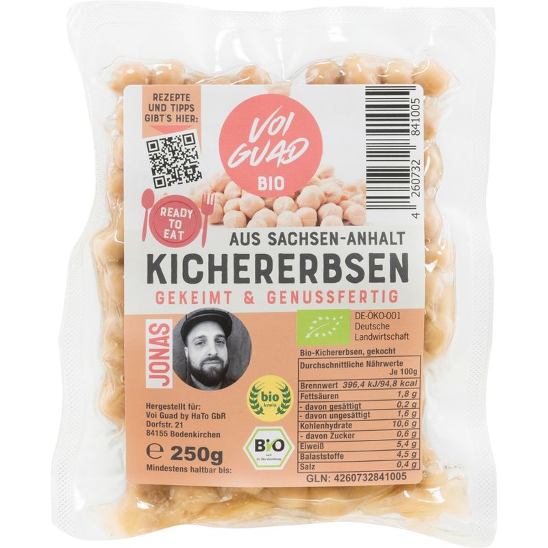 Voi Guad Bio Kichererbsen aus Detuschland-angekeimt, gegart und genussfertig - Produktbild