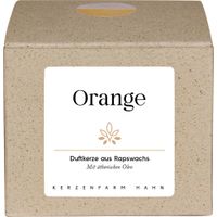 Duftkerze mit Rapswachs, im Keramikbecher weiß/sand, Orange in Geschenkschachtel - Produktbild