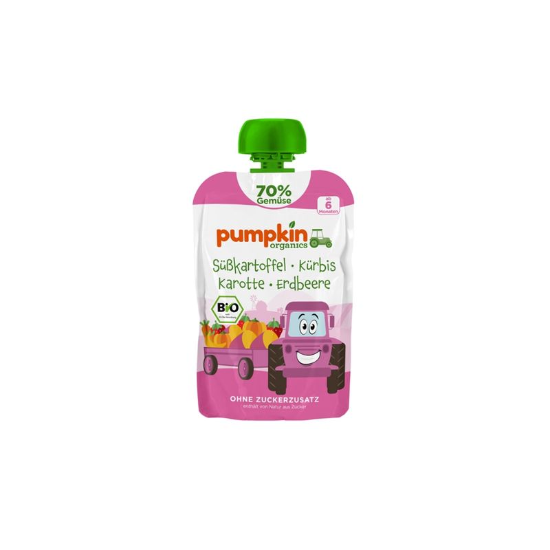 Pumpkin Organics Bio Quetschie Süßkartoffel, Kürbis, Karotte, Erdbeere, ab  6 Monaten - Produktbild