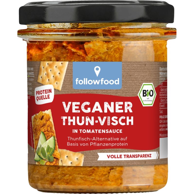 followfood Veganer ThunVisch in Tomatensauce, Thunfisch-Alternative auf Basis von Pflanzenprotein - Produktbild