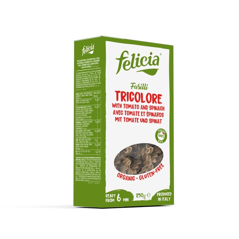 Felicia Felicia Bio Reis-Tricolore (3-farbig aus natur, Tomate, Spinat) Fusilli - Produktbild