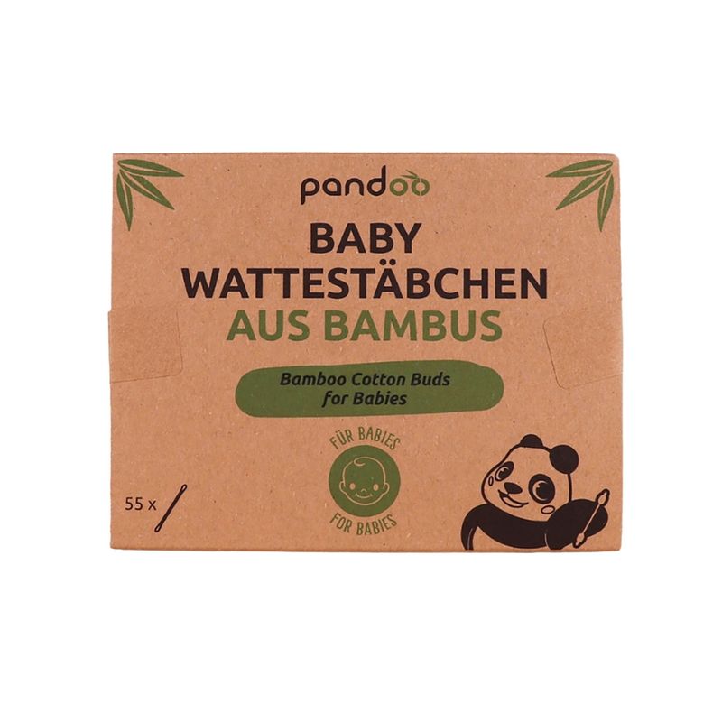 pandoo pandoo Bambus Wattestäbchen für Babys mit Sicherheitskopf - Die natürliche und umweltfreundliche Alternative zu herkömmlichen Wattestäbchen aus Plastik oder Holz. Unsere pandoo Wattestäbchen sind hochwertig verarbeitet und ideal für den täglichen Gebrauch - Produktbild