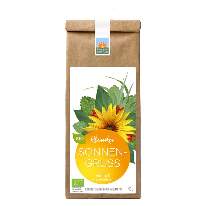 Kräutergarten Pommerland Sonnengruß - fruchtiger Bio Kräutertee in der Papiertüte - Produktbild