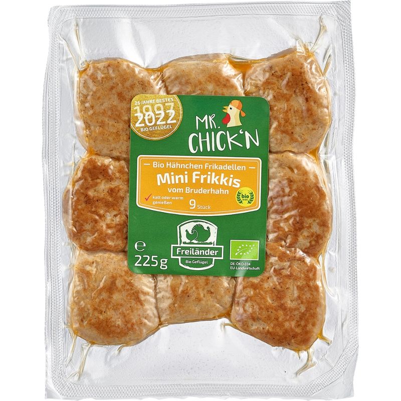 Freiländer Bio Geflügel Mini-Frikkis vom Bruderhahn - Bio, Hähnchenfrikadellen, 9 Stück - Produktbild
