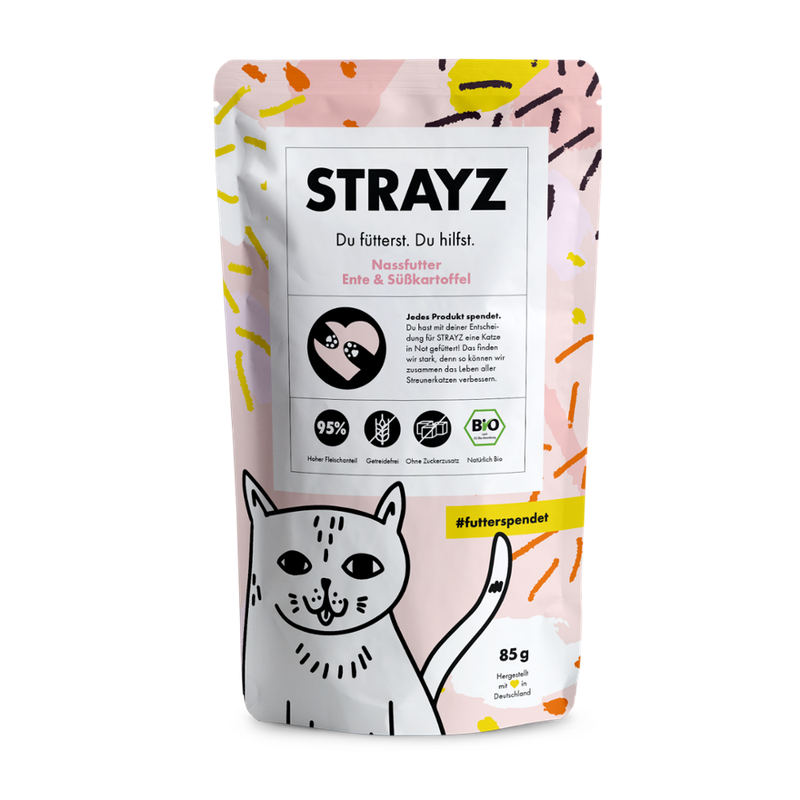 STRAYZ STRAYZ Katze Nassfutter Ente & Süßkartoffel BIO, 85g - Produktbild