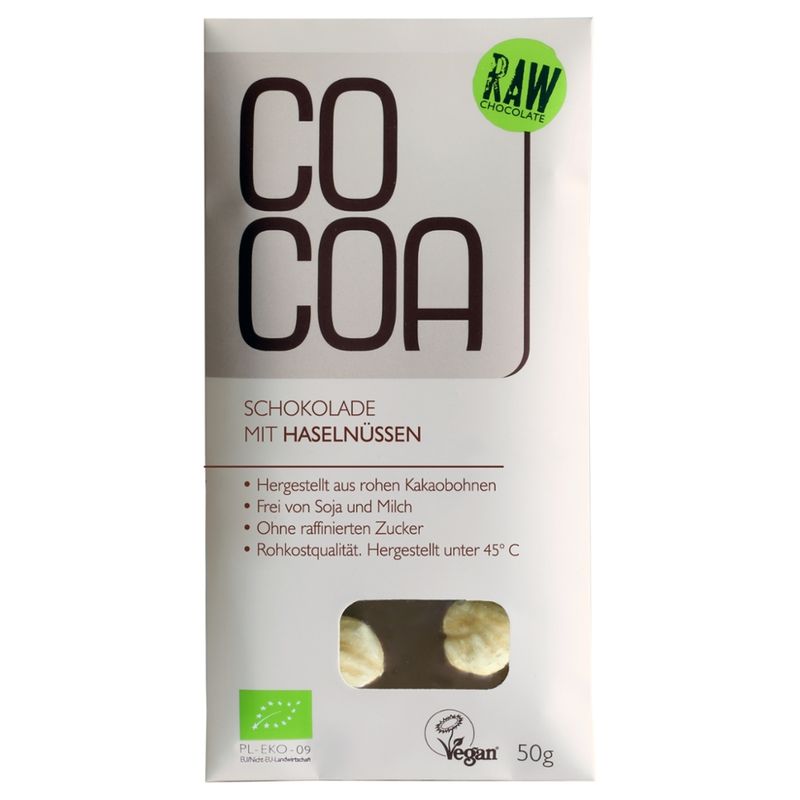Cocoa Cocoa Schokolade mit ganzen Haselnüssen - raw & vegan - Produktbild