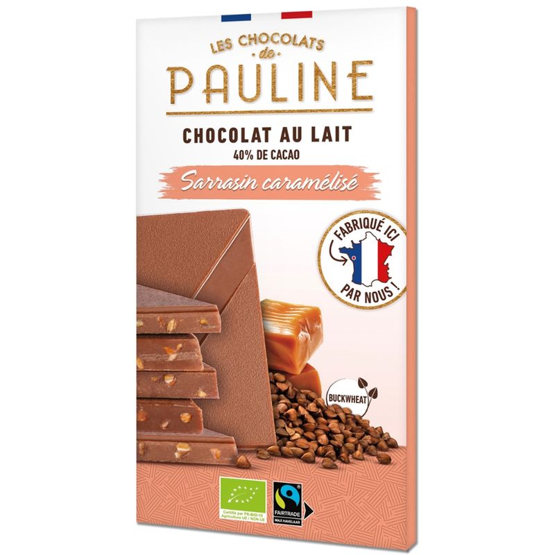 LES CHOCOLATS DE PAULINE MILK CHOCOLATE TABLET 40% CARAMELIZED BUCKWHEAT - Produktbild