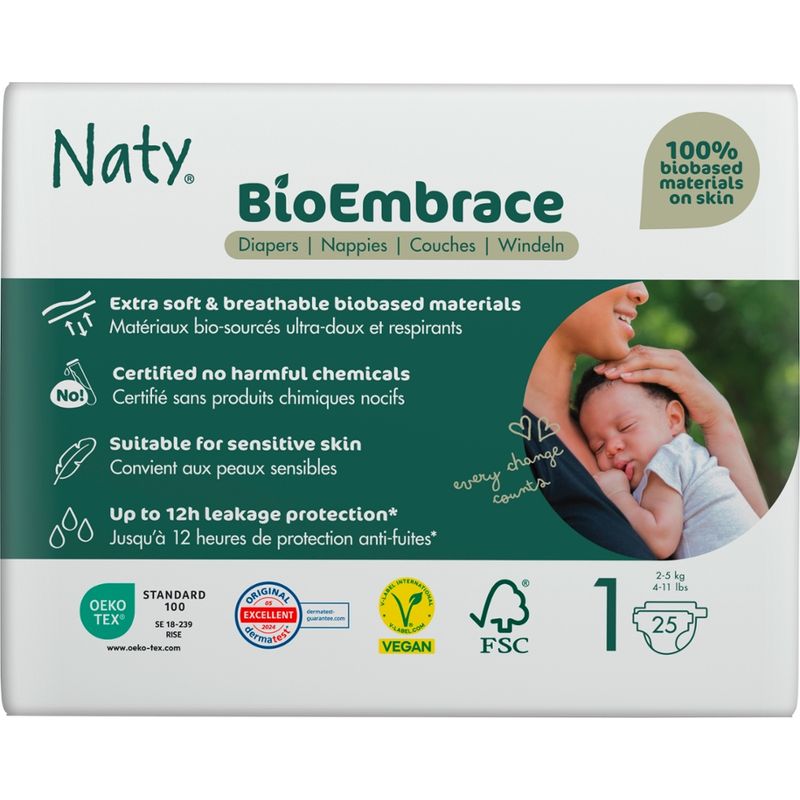 Naty Naty Windeln BioEmbrace Gr. 1 (2-5 kg), 25 St - Produktbild