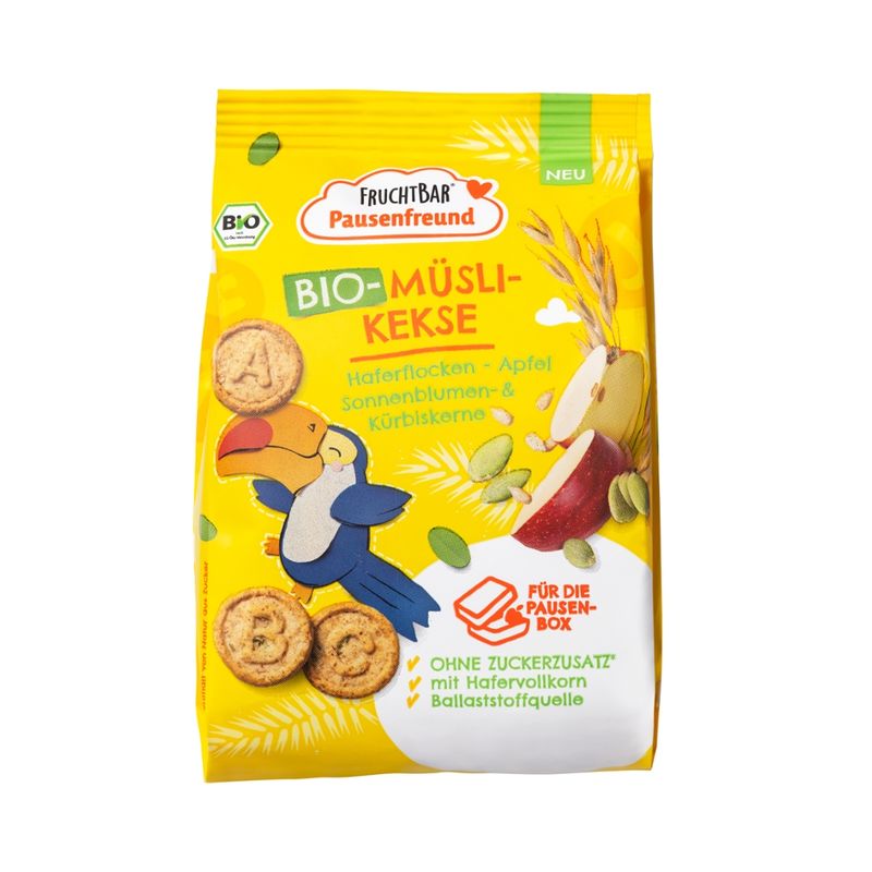 FruchtBar Pausenfreund  FruchtBar Pausenfreund– Bio-Müsli-Kekse  Haferflocken, Apfel, Sonnenblumen- & Kürbiskerne - Produktbild