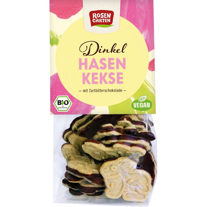 Rosengarten Dinkel-Hasen-Kekse mit Zartbitter-Schokoladenboden - Produktbild