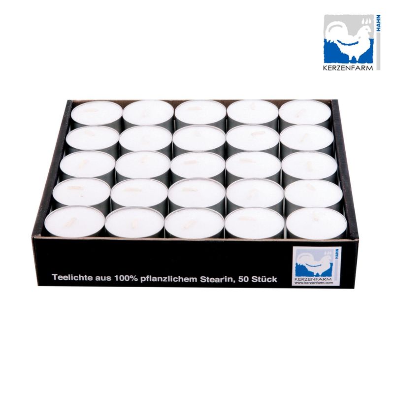 Kerzenfarm Hahn Stearinteelichter in Alu-Hülle, Set mit 50 Stück, weiß - Produktbild