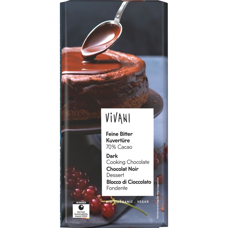 Vivani Feine Bitter Kuvertüre 70% Cacao (150 g-Tafelformat) - Produktbild