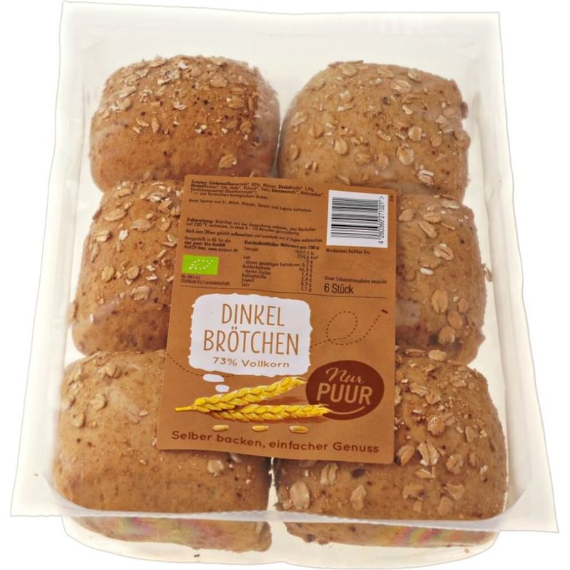Nur Puur Dinkel Brötchen 73% Vollkorn, 6 Stück - Produktbild