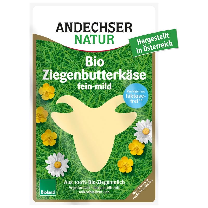 Andechser Natur Bio Ziegenbutterkäse 48% Scheiben - Produktbild