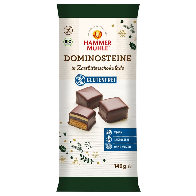 Hammermühle Bio Dominosteine in Zartbitterschokolade gf, vegan - Produktbild