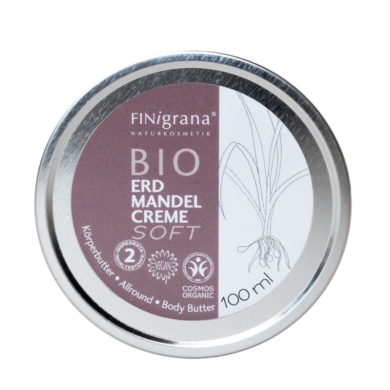 FINigrana® Naturkosmetik FINigrana® BIO Erdmandel-Creme Soft (Basis Hautpflege / Basic Skin Care / Soins de Base de la Peau ) in Weißblechdose, 100ml mit Umkarton - Produktbild