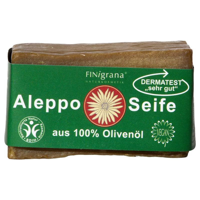 FINigrana® Naturkosmetik FINigrana Aleppo reine Olivenseife, 200g traditionell handgeschnittener Naturblock, sehr milde Pflanzenseife für alle Hauttypen geeignet - Produktbild