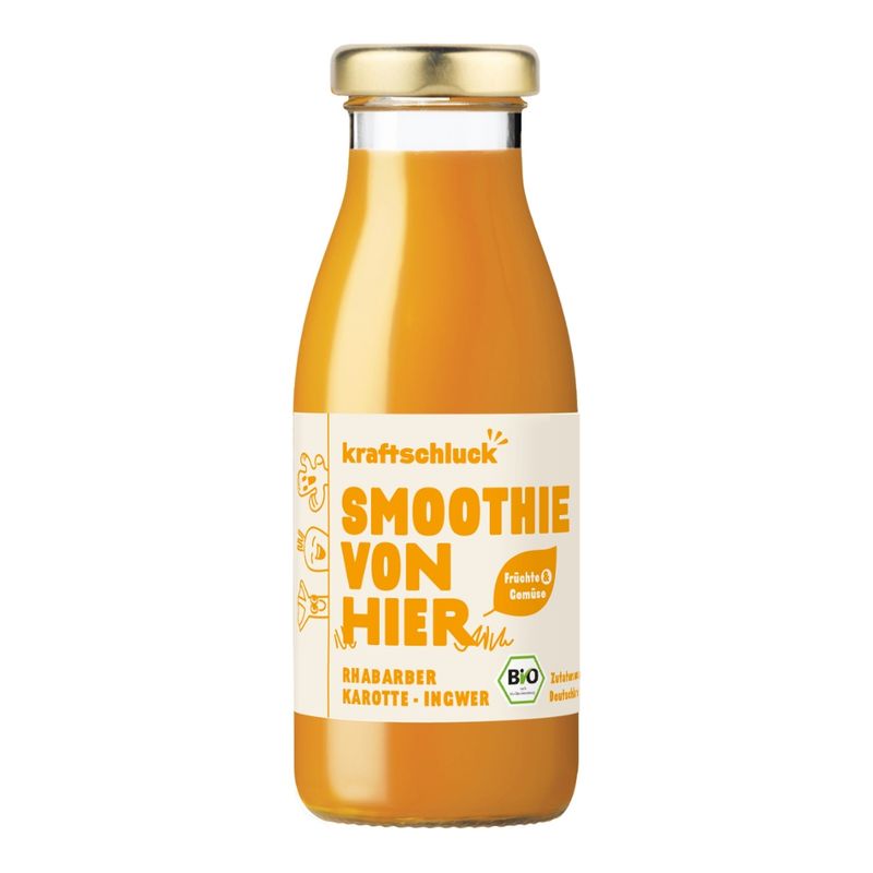kraftschluck kraftschluck, gelber Smoothie, RHABARBER, KAROTTE, INGWER, bio, 0,25 Liter - Produktbild