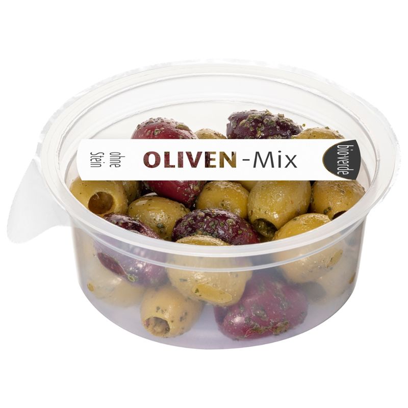 bio-verde Prepack Oliven-Mix ohne Stein mariniert mit frischen Kräutern 80 g - Produktbild