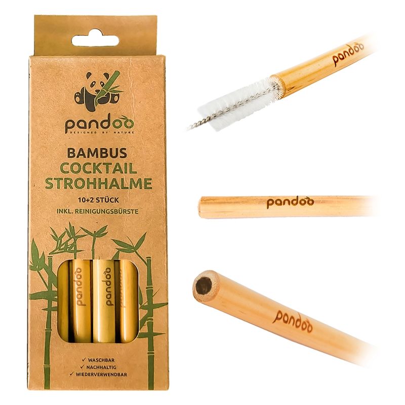 pandoo pandoo Bambus Cocktail-Strohhalme - vollständig aus organischem Material hergestellt, sind unsere praktischen Bambusstrohhalme die umweltschonende Alternative zu Papier-, Edelstahl- und Plastikstrohhalmen, wiederverwendbar und kompostierbar - Produktbild