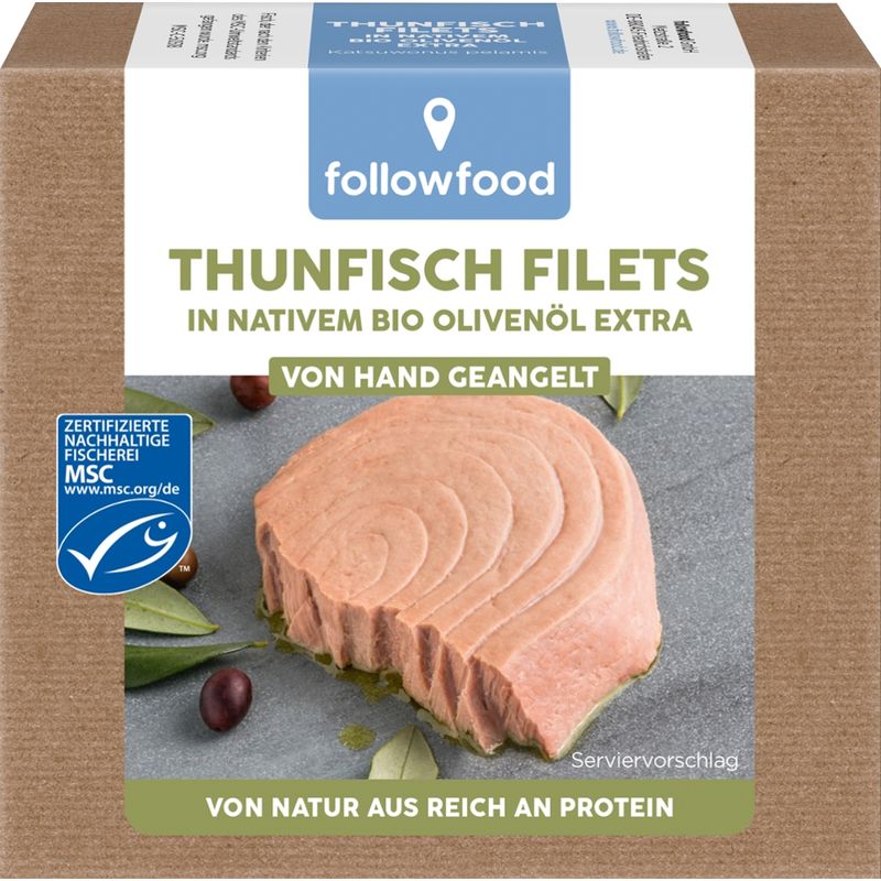 followfood Thunfisch Filets in Bio Olivenöl extra, von Hand geangelt - Produktbild
