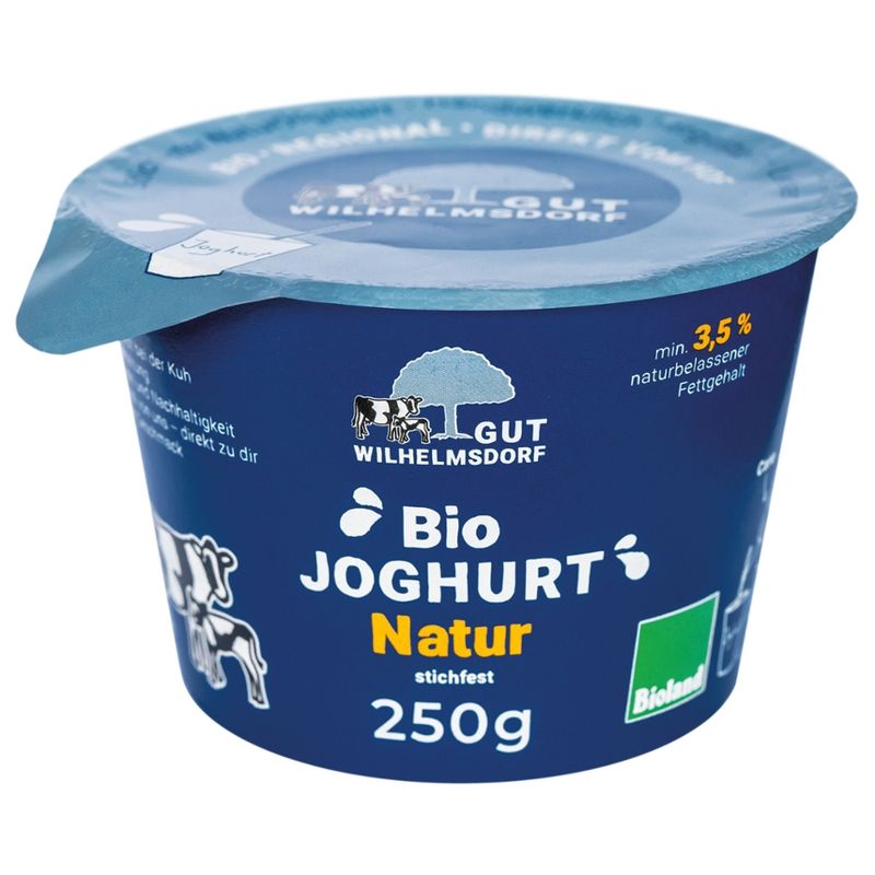 Gut Wilhelmsdorf 250g Bioland Naturjoghurt stichfest mit natürlichem Fettgehalt Kuh und Kalb Gut Wilhelmsdorf - Produktbild