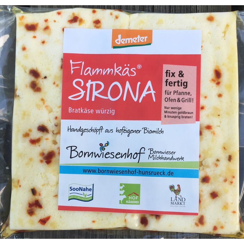 Bornwieser Milchhandwerk Flammkäs Sirona, Bratkäse würzig, fix und fertig für Ofen, Pfanne, Grill, nur wenige Minuten goldbraun und knusprig braten - Produktbild