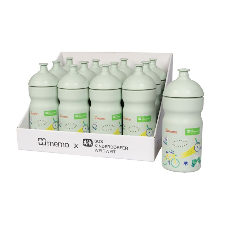 memo 12 memo x SOS-Kinderdörfer weltweit Trinkflasche im Display - Produktbild