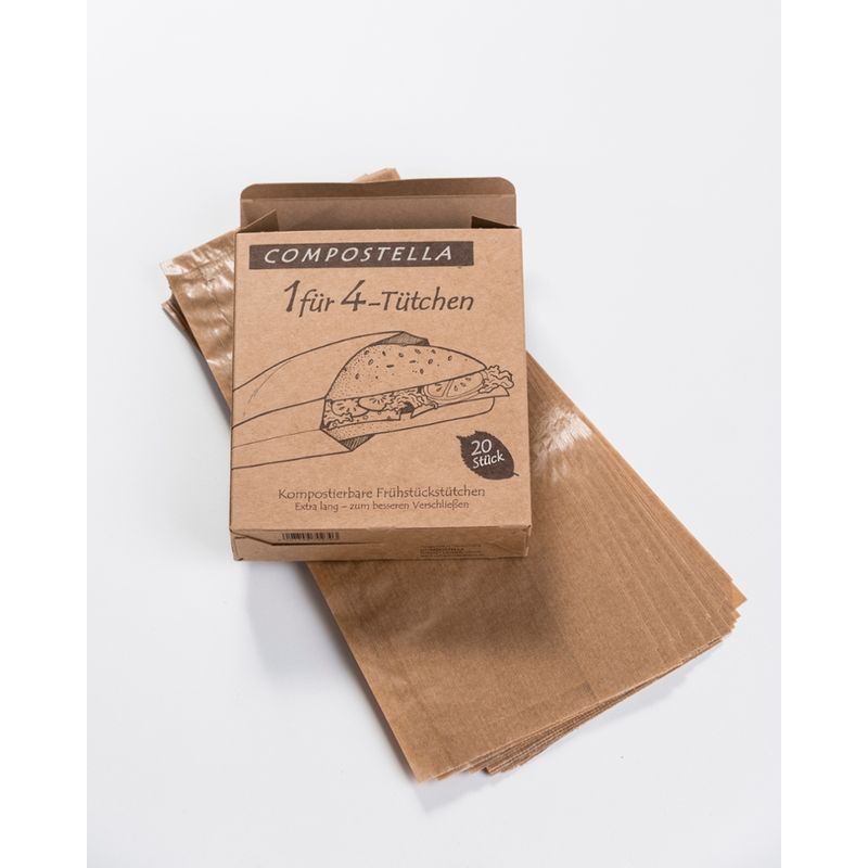 Compostella Kompostierbare Naturpapiertüten zum Erhitzen von Snacks und zum Einfrieren trockener Speisen - Produktbild