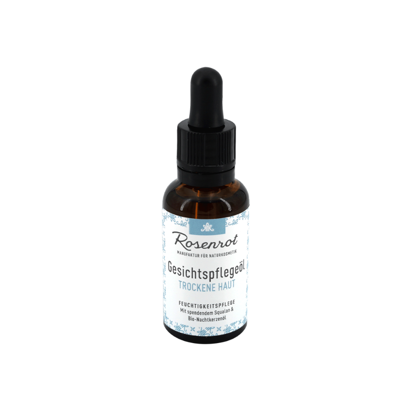 Rosenrot Naturkosmetik Gesichtspflegeöl für trockene Haut - 30ml - Hinterlässt ein zartes und weiches Hautgefühl. - Produktbild