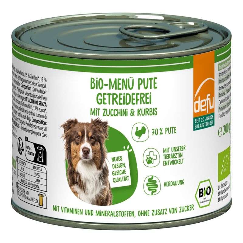 defu - Das Tierfutter vom Bio-Bauern Hund Bio-Menü Pute getreidefrei mit Zucchini & Kürbis - Produktbild
