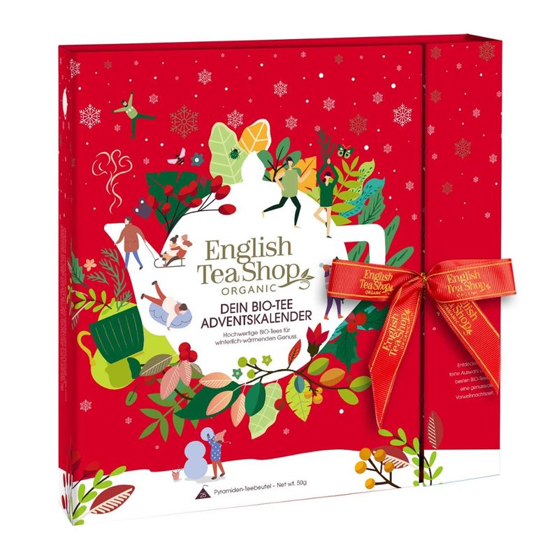 English Tea Shop English Tea Shop - Premium Teebuch Adventskalender mit Schleife "Red Christmas", 25 BIO Tees in Teepyramiden - Produktbild