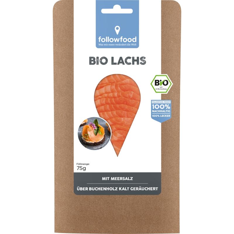 followfood Bio-Lachs, salmo salar, aufgetaut, in Scheiben, kalt geräuchert - Produktbild