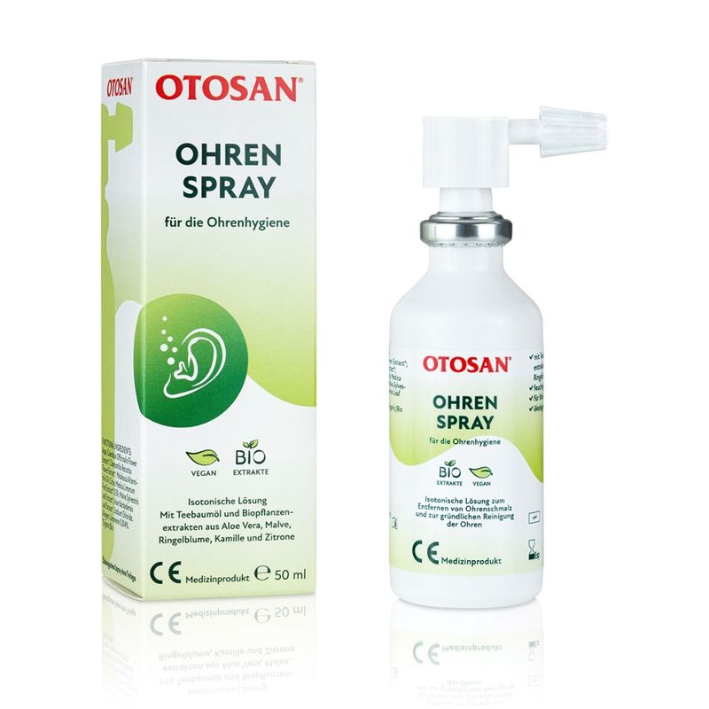 otosan OTOSAN Ohrenspray 50 ml für eine schonende und natürliche Ohrenhygiene - Otosan hat ein schonendes Ohrenspray auf natürliche Basis entwickelt. Es kann fü die tägliche Ohrenhygiene eingesetzt werden. Otosan Ohrenspray hilft beim Austritt von Ohrenschmalz - Produktbild