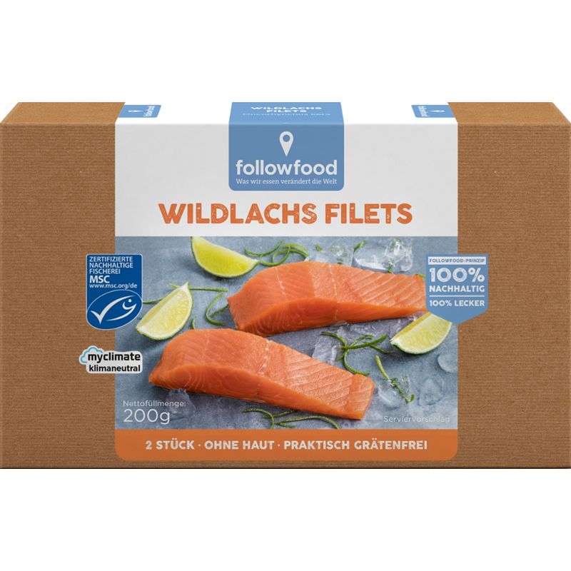 followfood 2 MSC Wildlachs Filets, ohne Haut, praktisch grätenfrei, portioniert, tiefgekühlt. - Produktbild