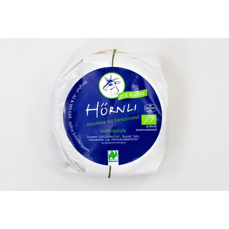 Berghof Hörnli Weichkäse mit weißem Edelschimmel, feiner Ziegencamembert verfeinert mit Rucolasalat - Produktbild