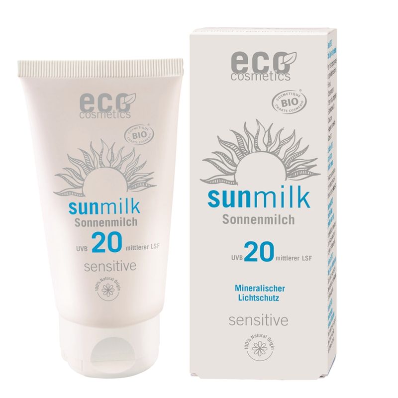 eco cosmetics Sonnenmilch LSF 20 mit Himbeere und Granatapfel - Produktbild