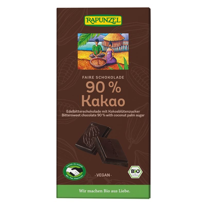 Rapunzel Bitterschokolade 90% Kakao mit Kokosblütenzucker HIH - Produktbild