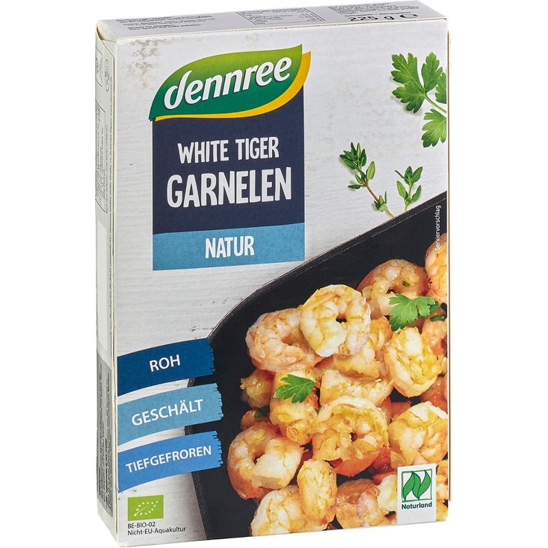 dennree White Tiger Garnelen roh, geschält, ohne Kopf und ohne Schale - Produktbild