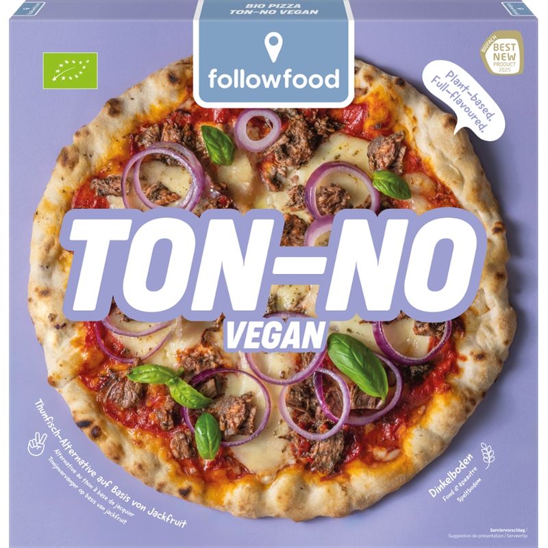 followfood Bio Pizza Tonno vegan, mit Dinkelboden, Fisch-Alternative auf Basis von Jackfruit - Produktbild