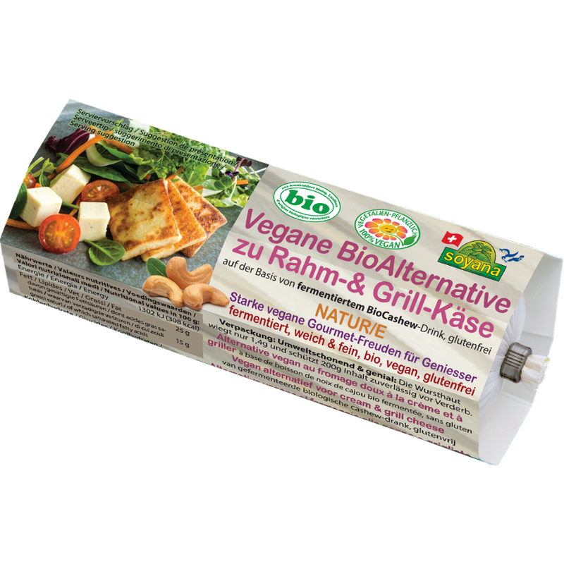 Soyana Vegane BioAlternative zu Rahm- & Grill-Käse Natur auf der Basis von fermentiertem BioCashew-Drink - Produktbild