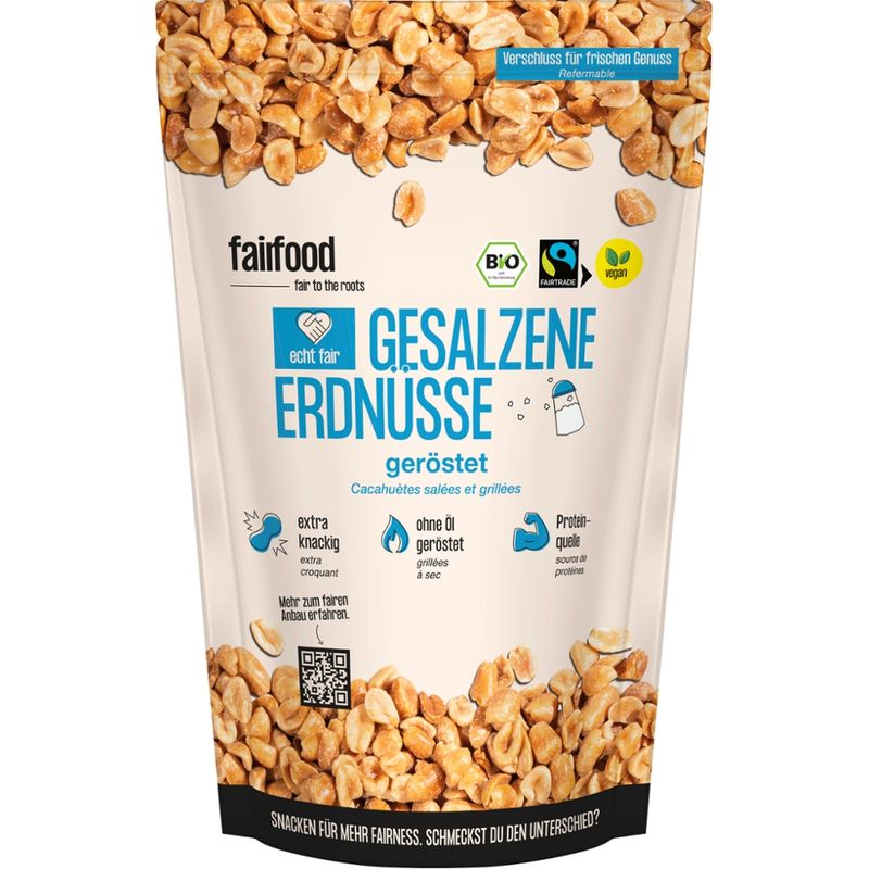 fairfood Freiburg Faire Erdnüsse geröstet & gesalzen (125g, Beutel , Bio & Fairtrade) - Produktbild