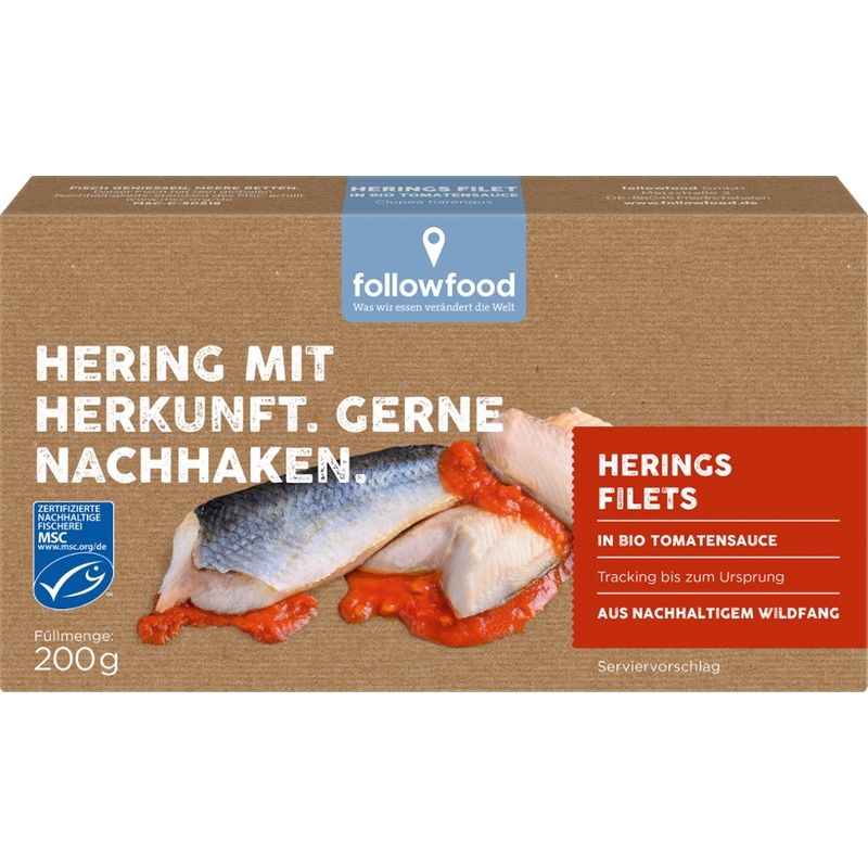 followfood Herings Filets in Bio Tomatensauce, aus nachhaltigem Wildfang - Produktbild