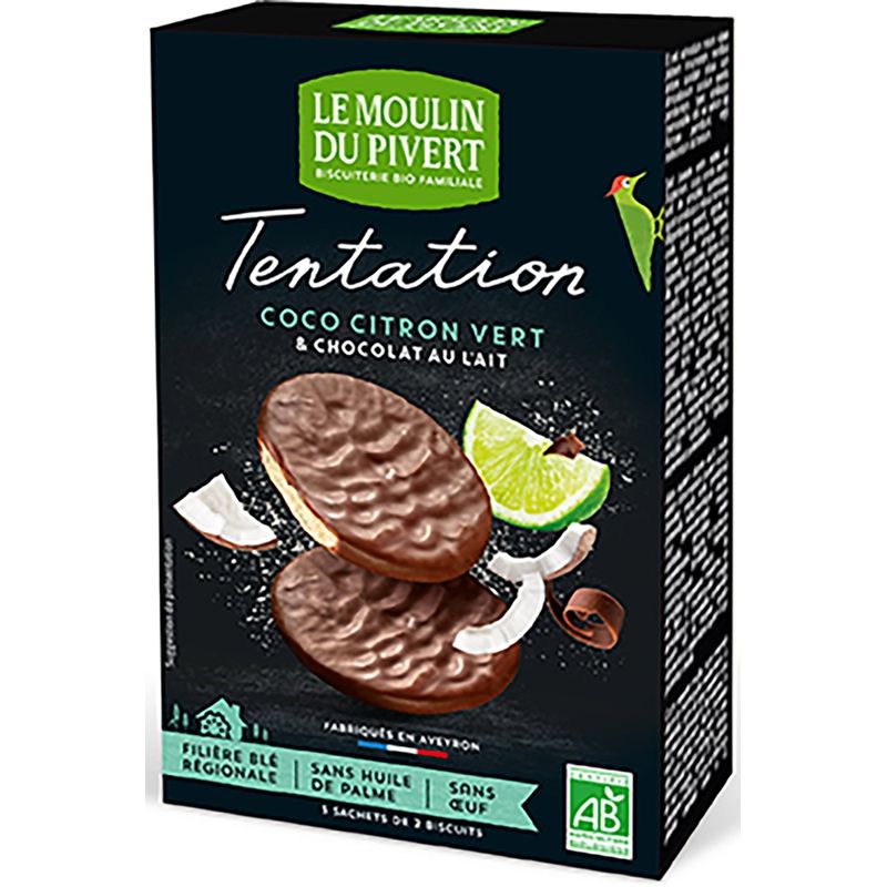 Le Moulin du Pivert Kekse mit Kokosnuss und Limette, umhüllt mit Milchschokolade - Produktbild
