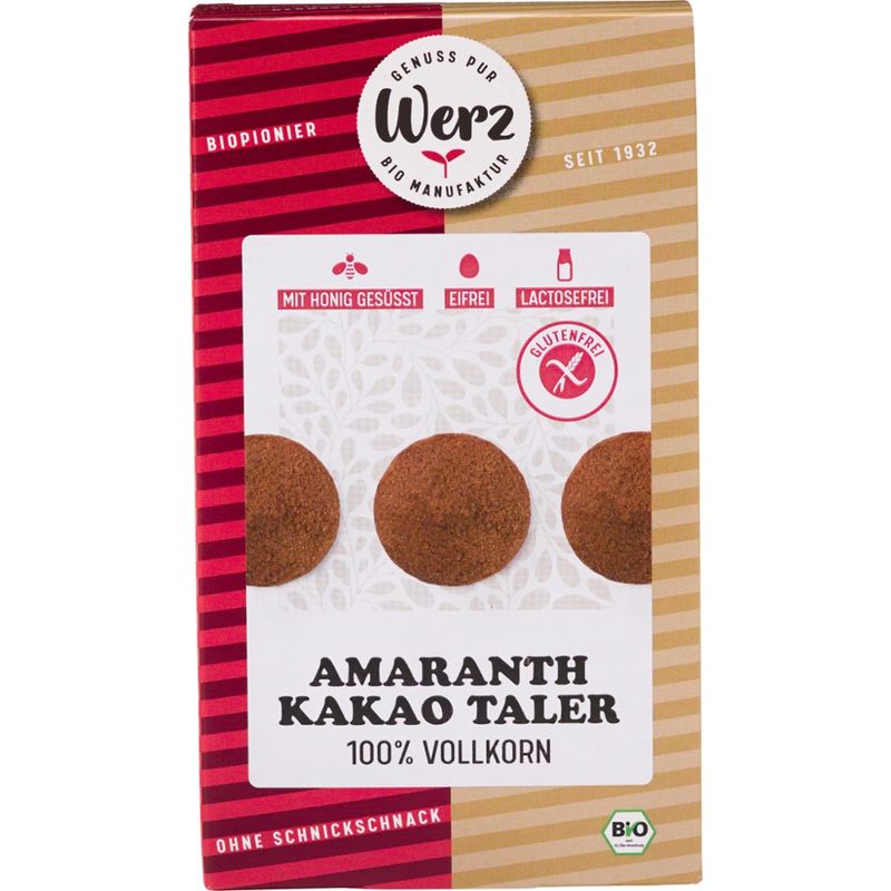 Naturkornmühle Werz Amaranth Kakao Taler, 4-Korn Vollkornkekse, glutenfrei - Produktbild