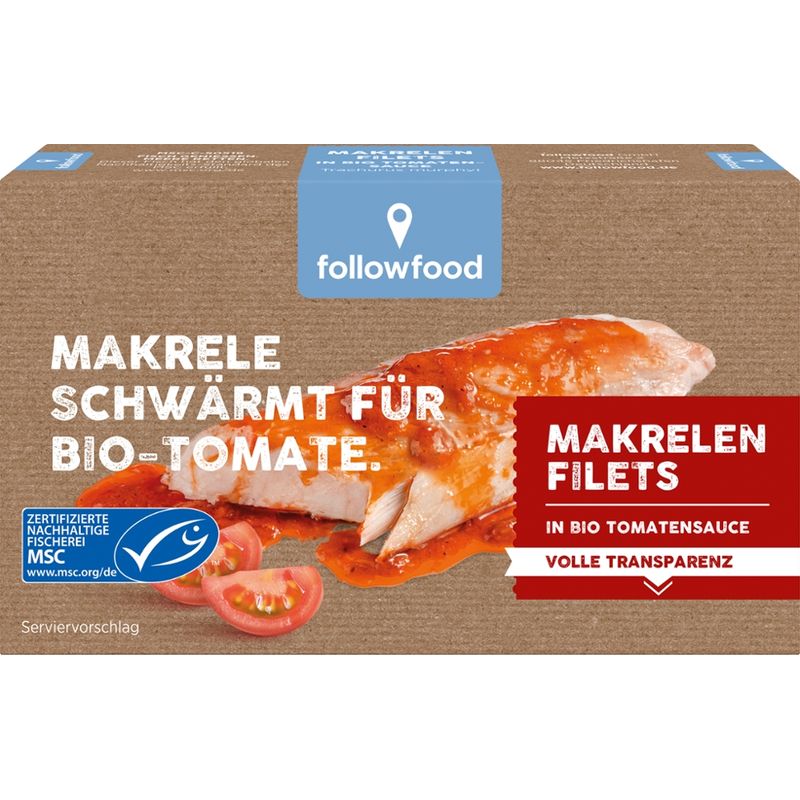 followfood MSC Makrelen Filets (Trachurus murphyi) in Bio Tomatensauce aus nachhaltigem Wildfang - Produktbild