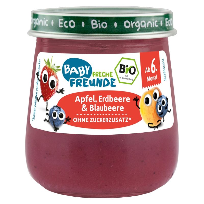 Freche Freunde FF Bio Gläschen Apfel, Erdbeere & Blaubeere 120g - Produktbild