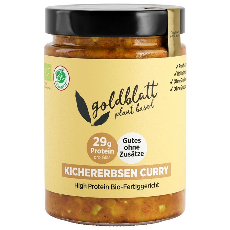 Goldblatt Goldblatt Plant Based BIO Kichererbsen Curry High Protein Gericht. Fertig in 3 Min. - Produktbild