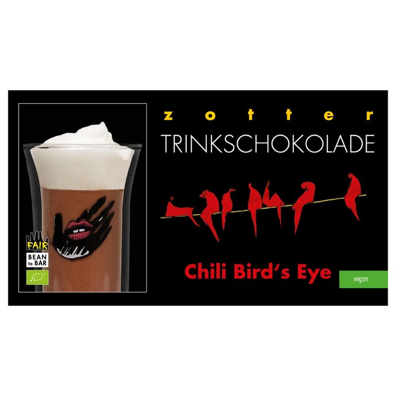 Zotter Schokolade Trinkschokolade – Chili „Bird’s eye“ - vegan - Produktbild